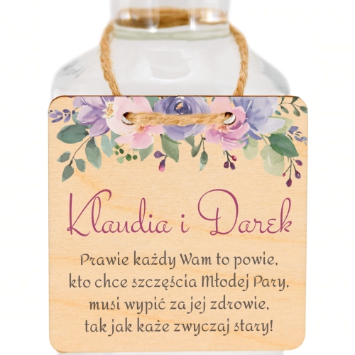 Zawieszki na butelkę kwadrat ŚLUB WESELE nadruk