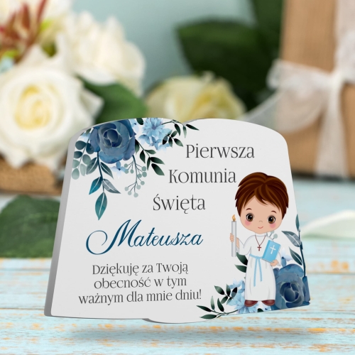 Podziękowania na komunię z imieniem dziecka pamiątka dla gości