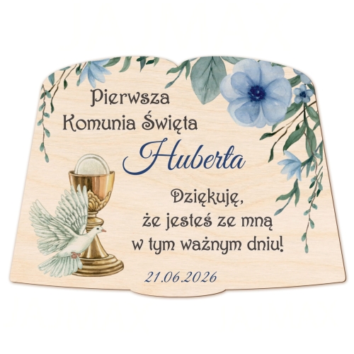 Podziękowania na komunię dla gości z imieniem i datą