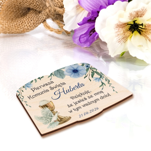 Podziękowania na komunię dla gości z imieniem i datą