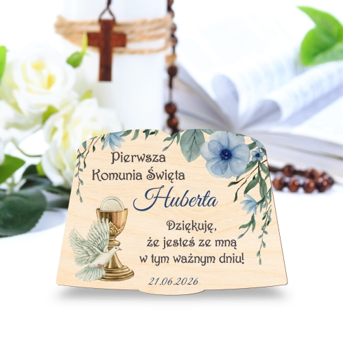Podziękowania na komunię dla gości z imieniem i datą