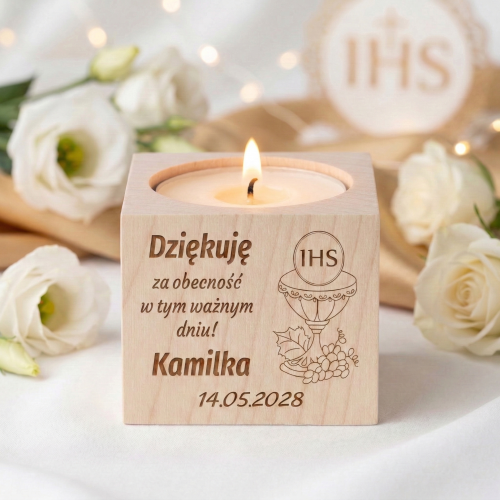 Świecznik pierwsza KOMUNIA ŚWIĘTA podziękowanie dla gości z grawerem