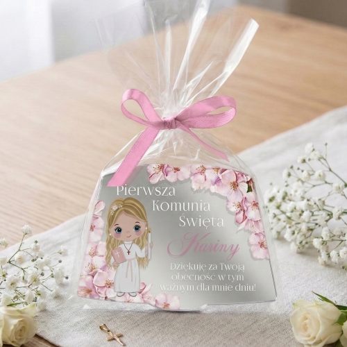 Srebrny magnes personalizowane podziękowanie komunijne