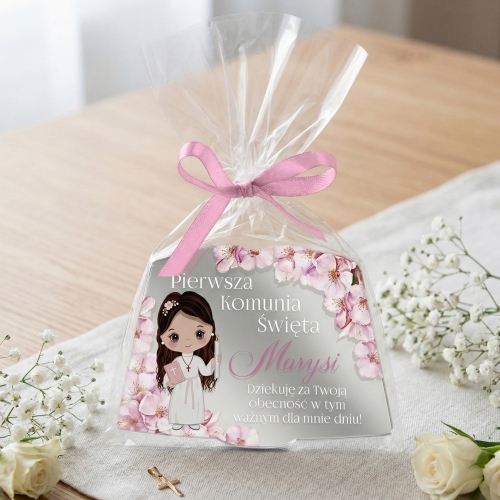 Srebrny magnes metaliczny nowoczesne podziękowanie dla gości komunijnych