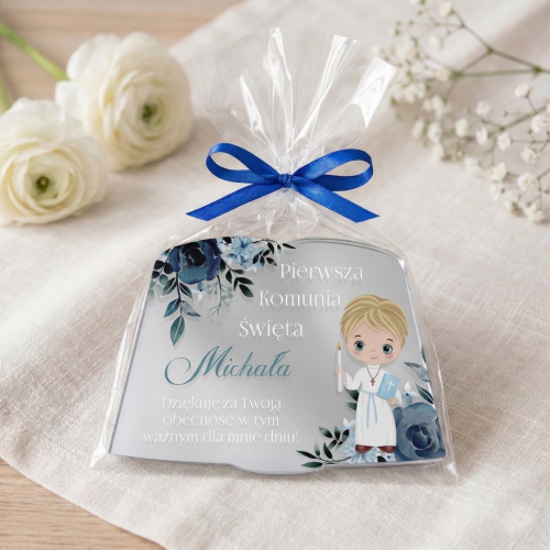 Srebrny magnes premium z personalizacją ekskluzywna pamiątka komunijna