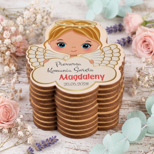 Magnes na lodówkę komunia ANIOŁKI PODZIĘKOWANIA KOMUNIJNE nadruk