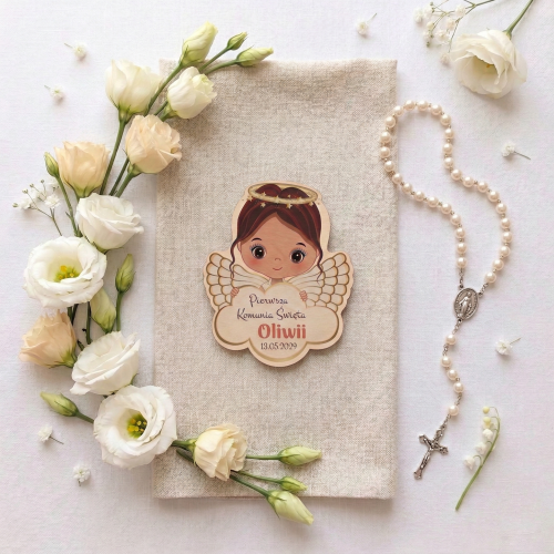 Magnes na lodówkę komunia ANIOŁKI PODZIĘKOWANIA KOMUNIJNE nadruk