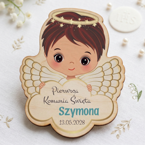 Magnes na lodówkę komunia ANIOŁKI PODZIĘKOWANIA KOMUNIJNE nadruk