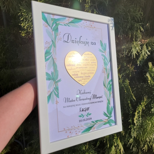 Piękny obrazek pamiątka i podziękowanie dla chrzestnych na I Komunie Świętą