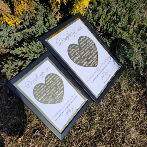 ZŁOTE SERCE Z NAPISAMI ramka podziękowania na Komunię