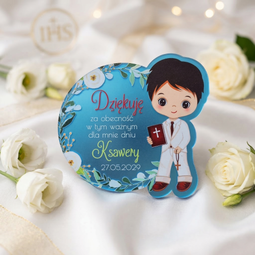 Magnes lustrzany niebieski ELEGANCKIE UPOMINKI DLA GOŚCI KOMUNIA