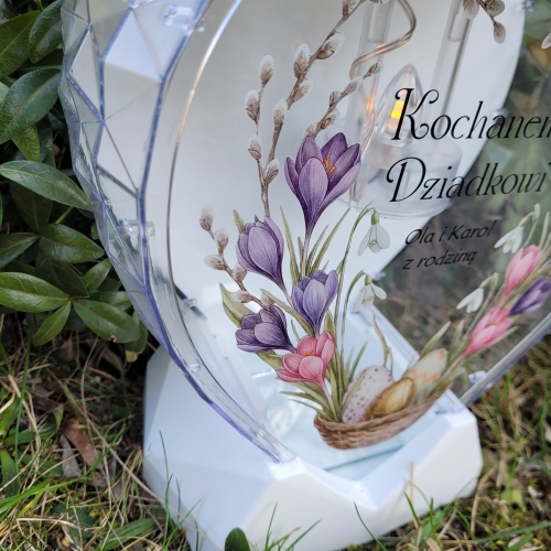 Znicz wielkanocny SOLARNY LED jajko pisanka z podpisem na grób XXL