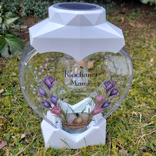 Znicz wielkanocny SOLARNY LED jajko pisanka z podpisem na grób XXL