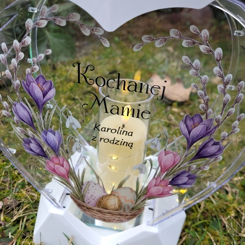 Znicz wielkanocny SOLARNY LED jajko pisanka z podpisem na grób XXL