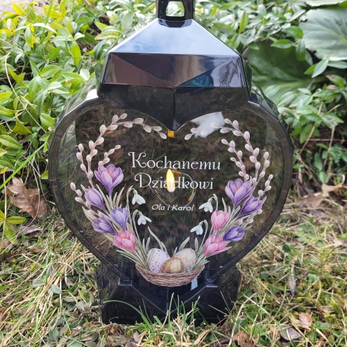 Znicz SOLARNY LED wielkanocny jajko pisanka z podpisem na grób XXL