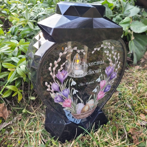 Znicz SOLARNY LED wielkanocny jajko pisanka z podpisem na grób XXL