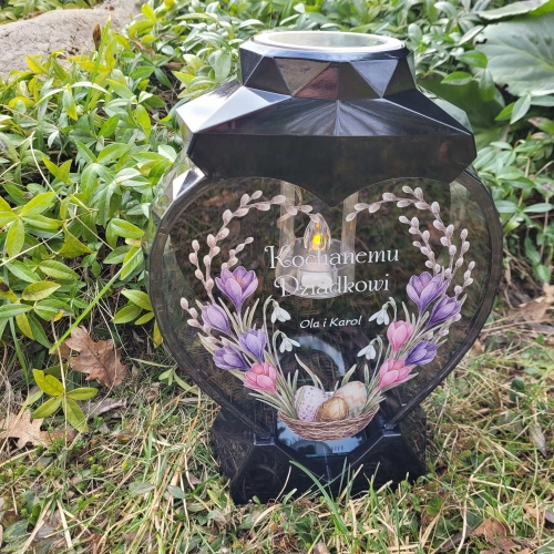 Znicz SOLARNY LED wielkanocny jajko pisanka z podpisem na grób XXL