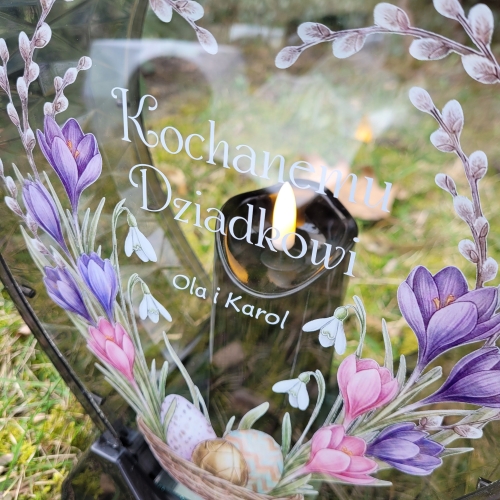 Znicz SOLARNY LED wielkanocny jajko pisanka z podpisem na grób XXL