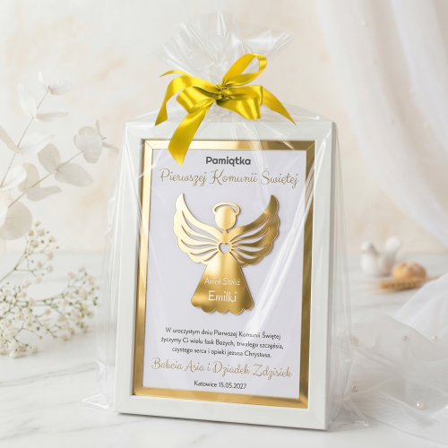 Anioł Stróż Złoty PAMIĄTKA PIERWSZEJ KOMUNII ŚWIĘTEJ prezent