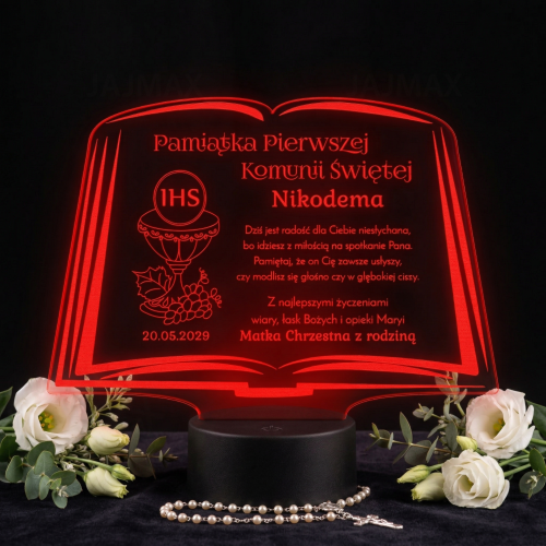 STATUETKA led biblia pierwsza komunia święta grawer