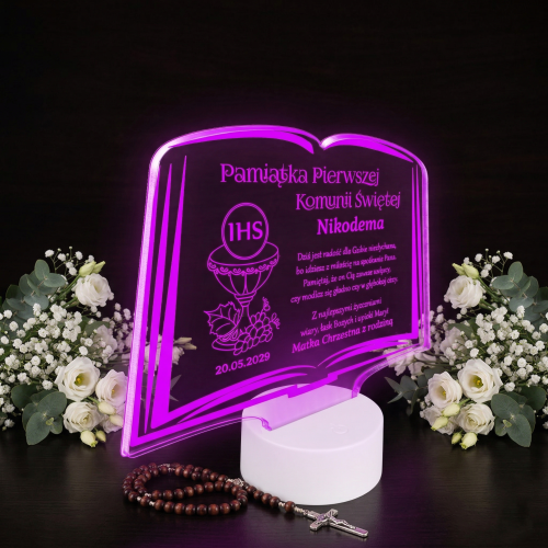 STATUETKA led biblia pierwsza komunia święta grawer