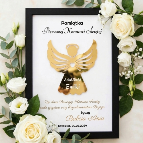 PAMIĄTKA PIERWSZEJ KOMUNII ŚWIĘTEJ złoty Anioł Stróż