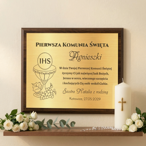 Złoty obrazek pierwsza KOMUNIA ŚWIĘTA grawer