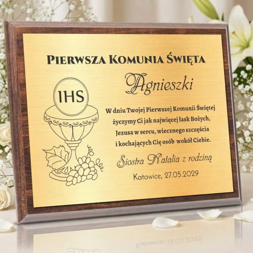 Złoty obrazek pierwsza KOMUNIA ŚWIĘTA grawer