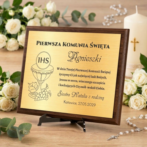 Złoty obrazek pierwsza KOMUNIA ŚWIĘTA grawer