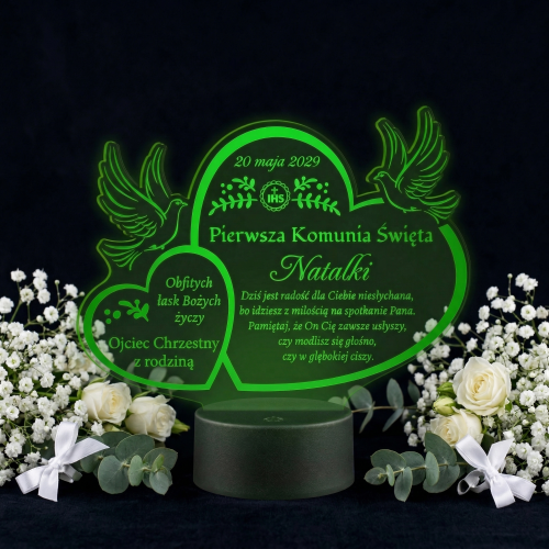 Statuetka led gołąbki PIERWSZA KOMUNIA ŚWIĘTA grawer