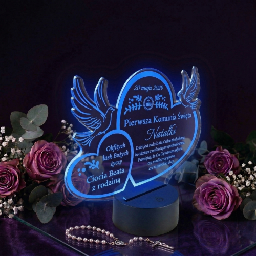Statuetka led gołąbki PIERWSZA KOMUNIA ŚWIĘTA grawer