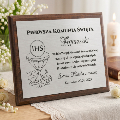 Srebrny OBRAZEK pierwsza komunia święta grawer