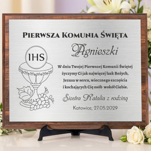 Srebrny OBRAZEK pierwsza komunia święta grawer