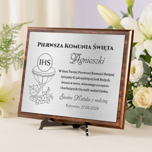 Srebrny OBRAZEK pierwsza komunia święta grawer