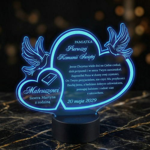 Spersonalizowana statuetka LED z indywidualnym grawerem jako pamiątka Pierwszej Komunii Świętej