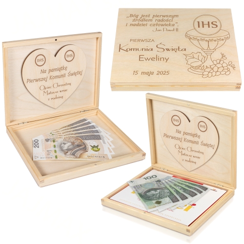 PUDEŁKO na czekoladki Merci pamiątka pierwsza komunia święta z grawerem