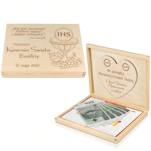 PUDEŁKO na czekoladki Merci pamiątka pierwsza komunia święta z grawerem