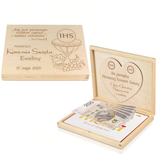 PUDEŁKO na czekoladki Merci pamiątka pierwsza komunia święta z grawerem