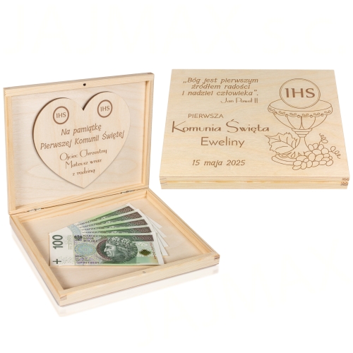 PUDEŁKO na czekoladki Merci pamiątka pierwsza komunia święta z grawerem