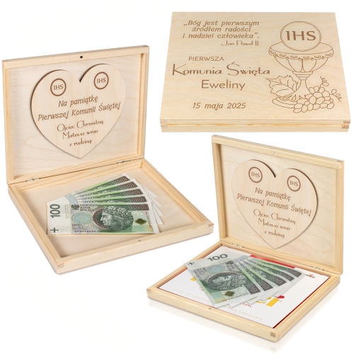 PUDEŁKO na czekoladki Merci pamiątka pierwsza komunia święta z grawerem