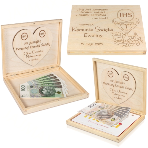 PUDEŁKO na czekoladki Merci pamiątka pierwsza komunia święta z grawerem