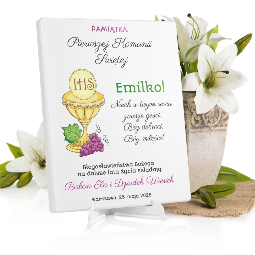 Biały obrazek pierwsza KOMUNIA ŚWIĘTA nadruk