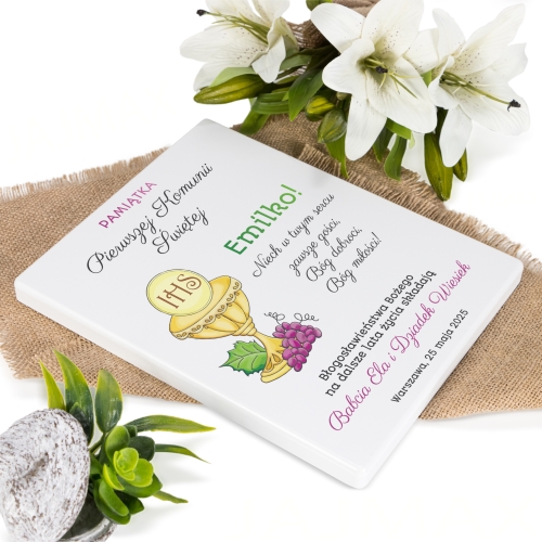 Biały obrazek pierwsza KOMUNIA ŚWIĘTA nadruk