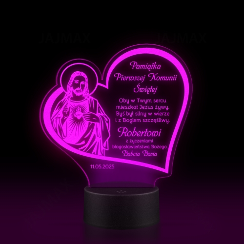 STATUETKA led serce pierwsza komunia święta grawer