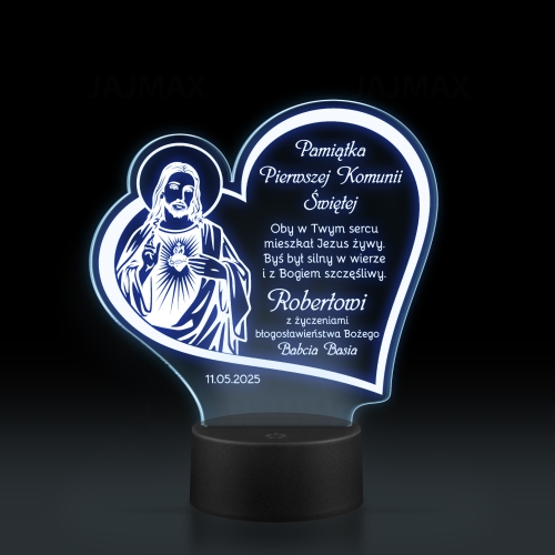 STATUETKA led serce pierwsza komunia święta grawer