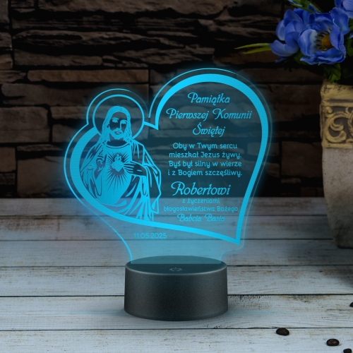 STATUETKA led serce pierwsza komunia święta grawer