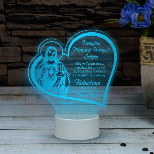 STATUETKA led serce pierwsza komunia święta grawer
