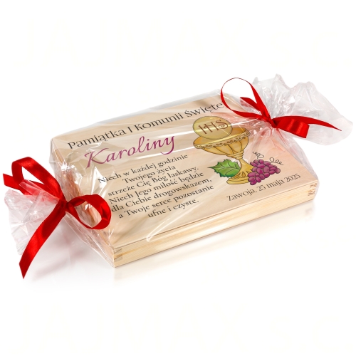 Pudełko zastrzyk gotówki PIERWSZA KOMUNIA ŚWIĘTA nadruk