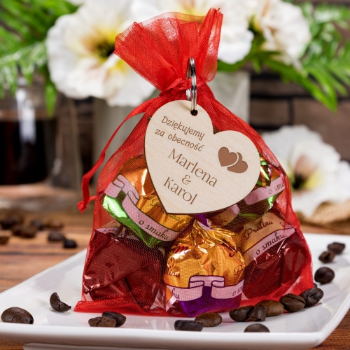 Zestaw brelok praliny UPOMINKI DLA GOŚCI na ślub wesele grawer