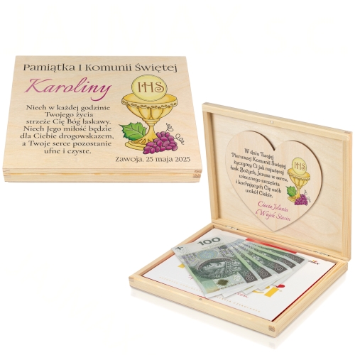 Pudełko zastrzyk gotówki PIERWSZA KOMUNIA ŚWIĘTA nadruk